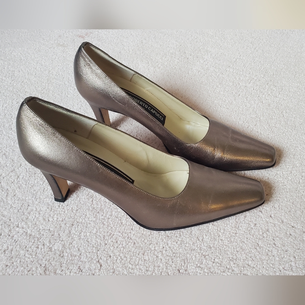 Roberto Capucci metallic heels, 7.5